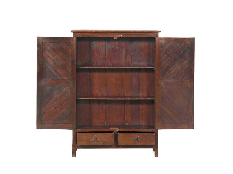 Armoire meuble buffet haut etroit 2 tiroirs bois vieux teck piece d'origine inde