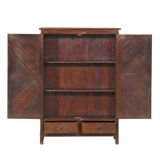 High narrow sideboard cabinet with 2 drawers in old teak wood, original piece from India