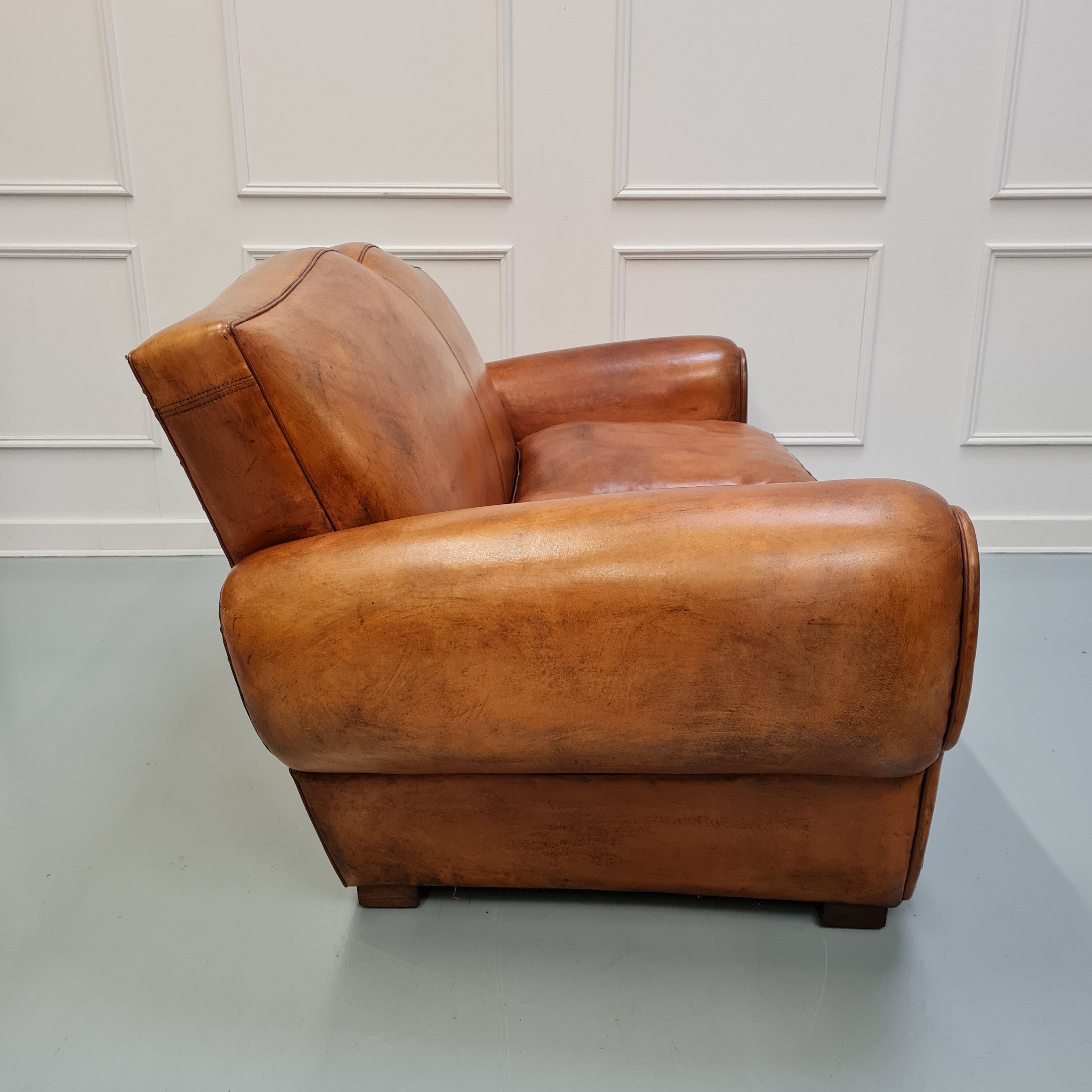 Vintage french leather sofa c1950