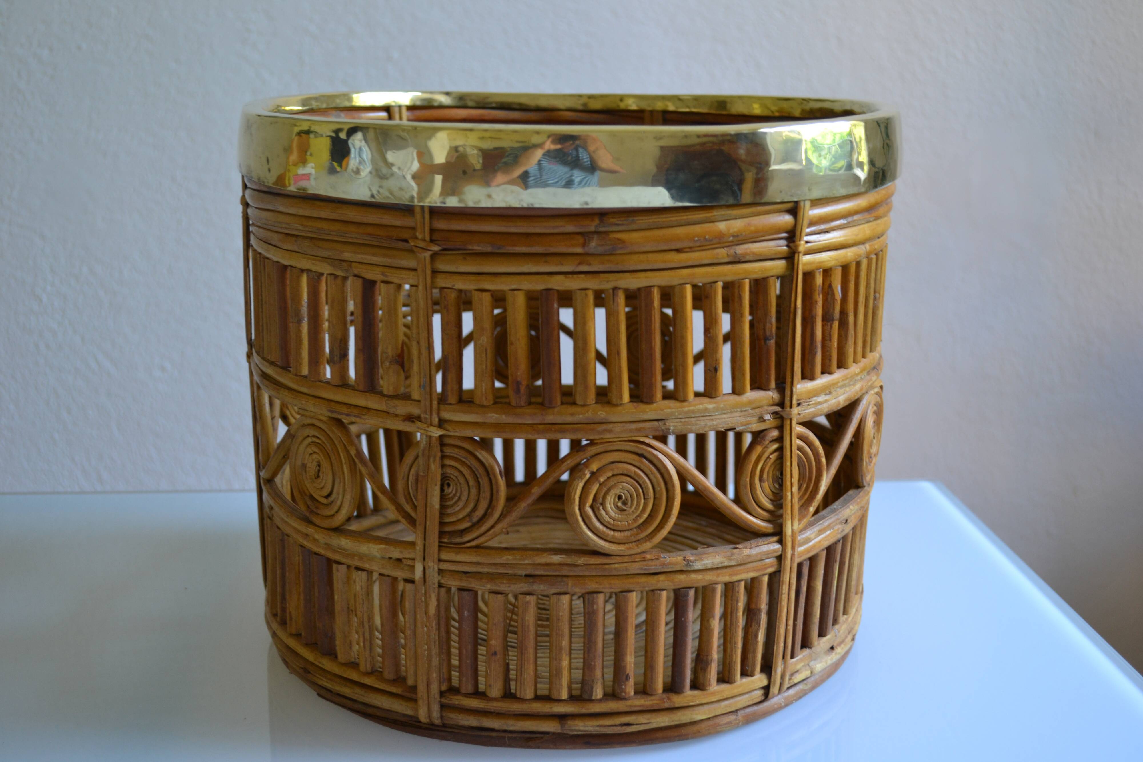 Bamboo and brass basket circa 1960 italy