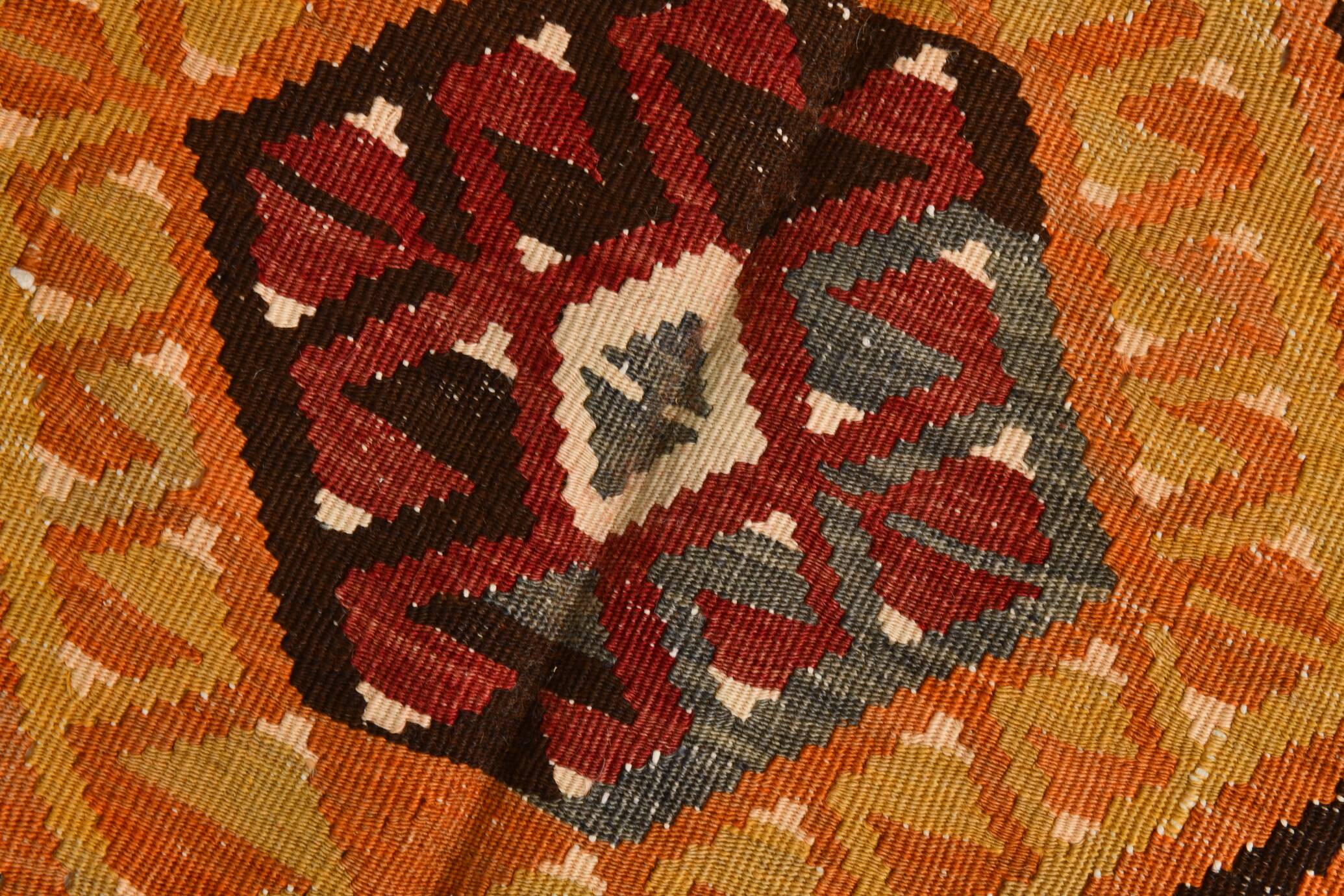 5x10 Red & Orange Geometric Vintage Kilim Rug,142x302Cm