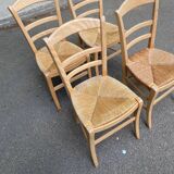 4 chaises bois massif blond chêne et paille