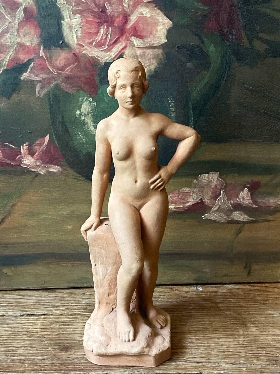Antique Art Deco sculpture signed Delauner – Terracotta – 26 cm