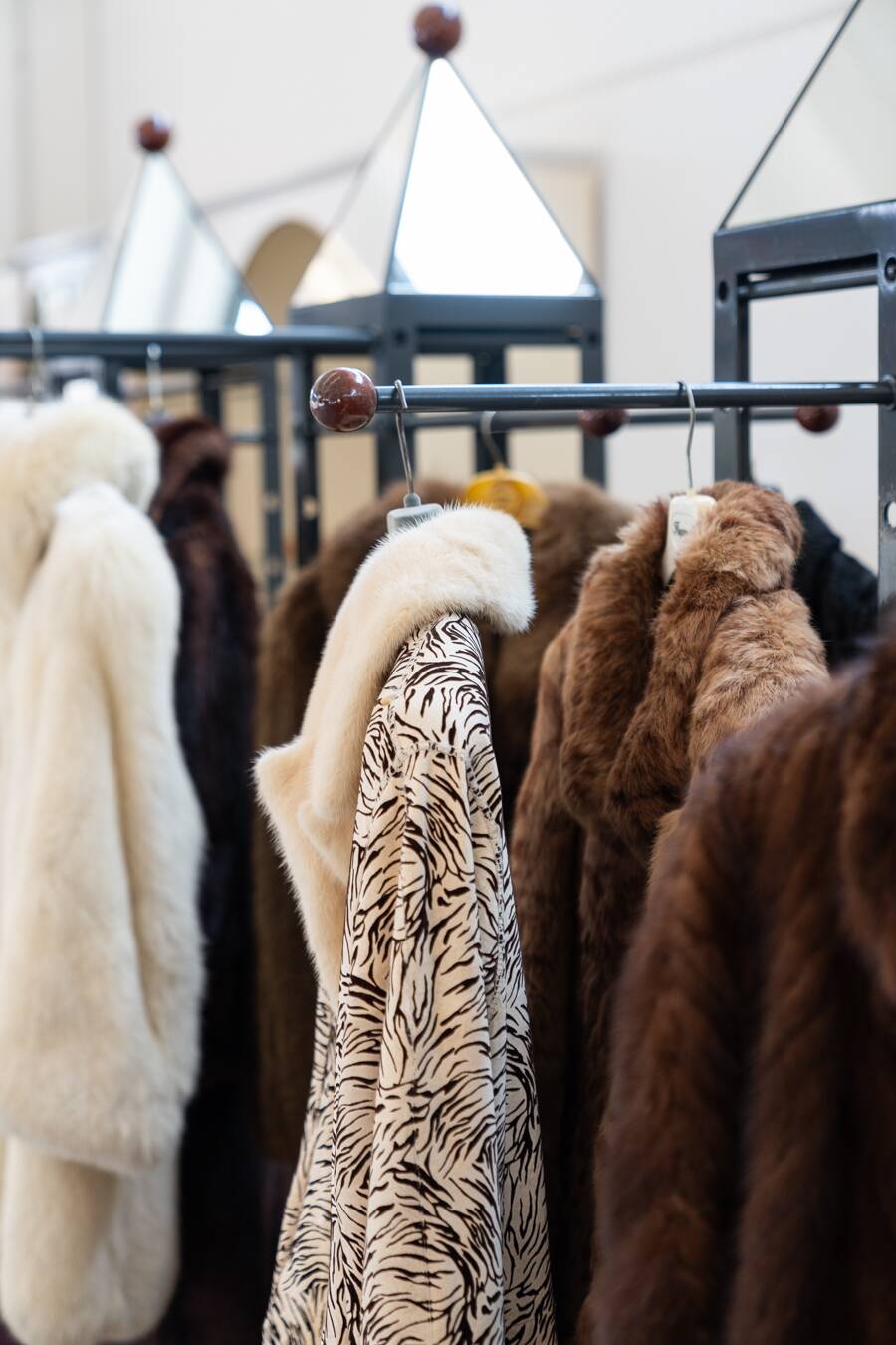 Wooden and brass coat rack, set of 4, 1970s