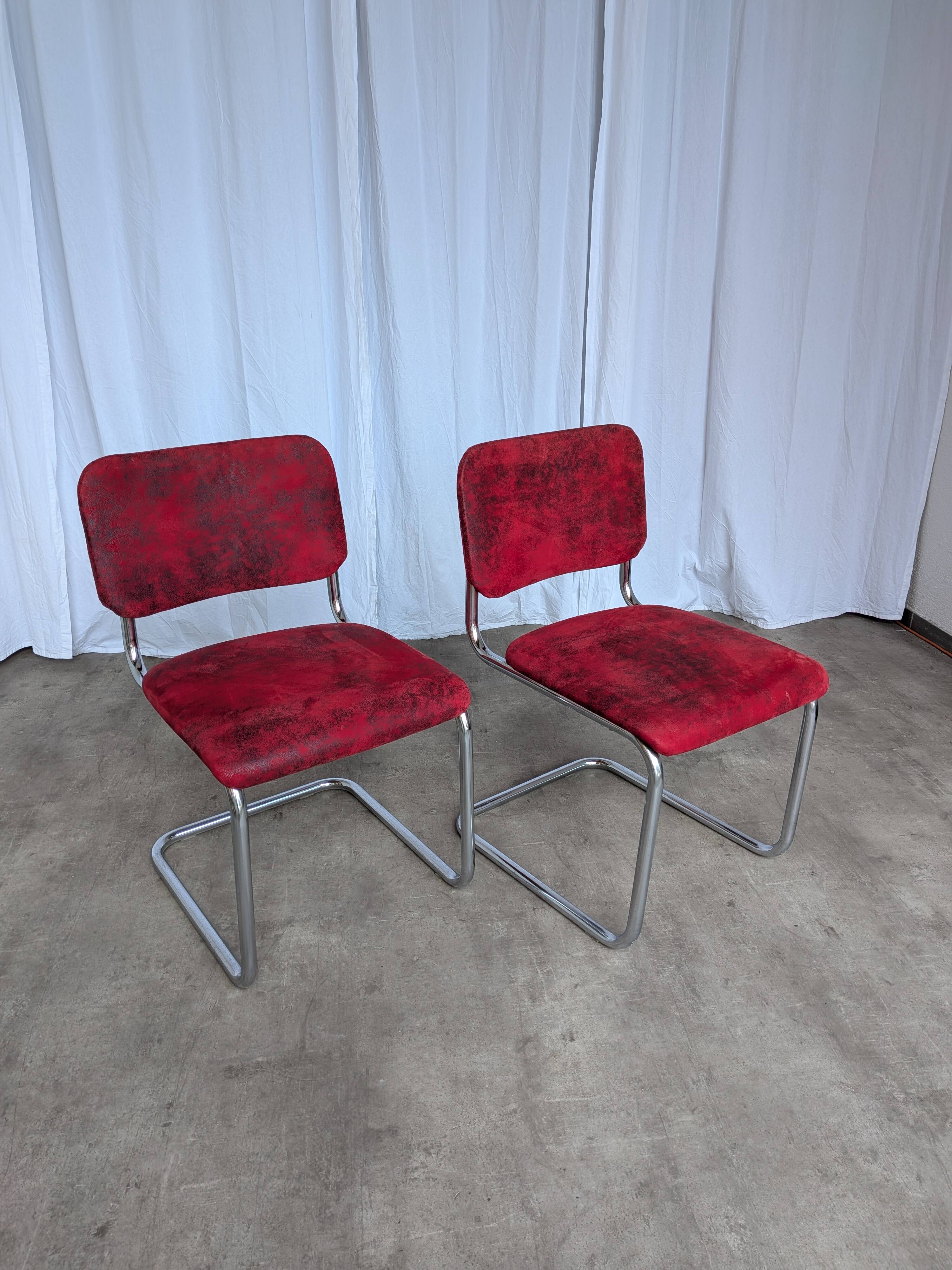 Cesca Style Dining Chair: Red Fabric, Tubular Frame, 1970s ( 2 in stock)