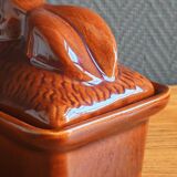 Vintage Rabbit Terrine in Glazed Ceramic - Brown Barbotine