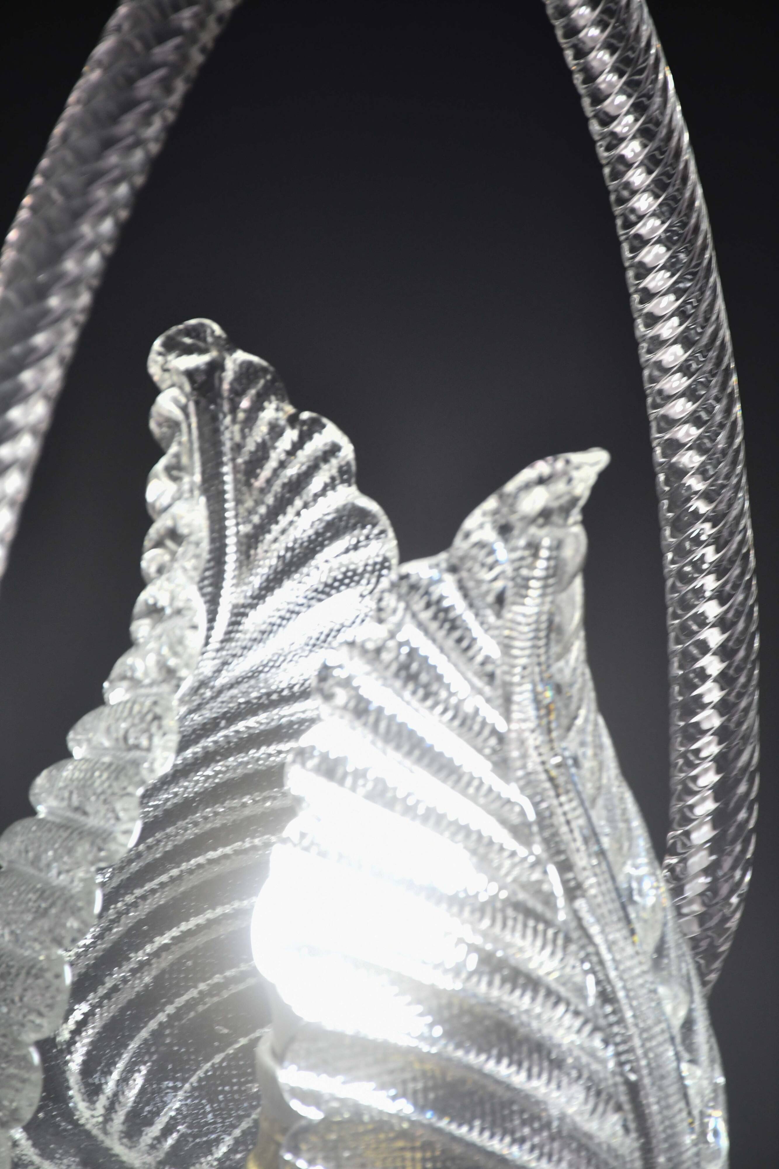 Charming Transparent Art Decò Barovier e Toso Pendant Light Murano Glass, 1940s
