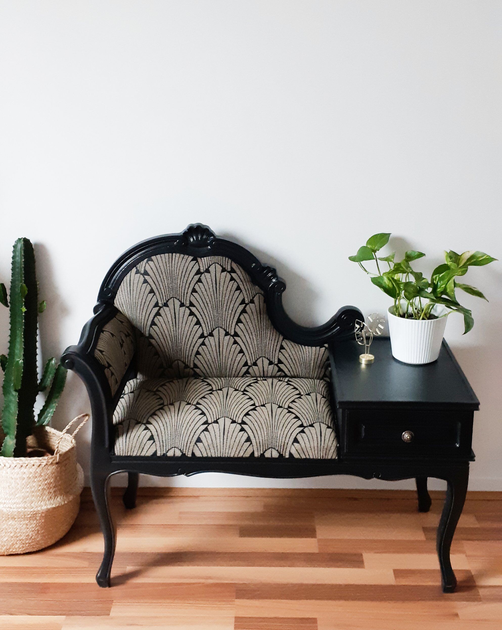 Telephone bench with redesigned armchair