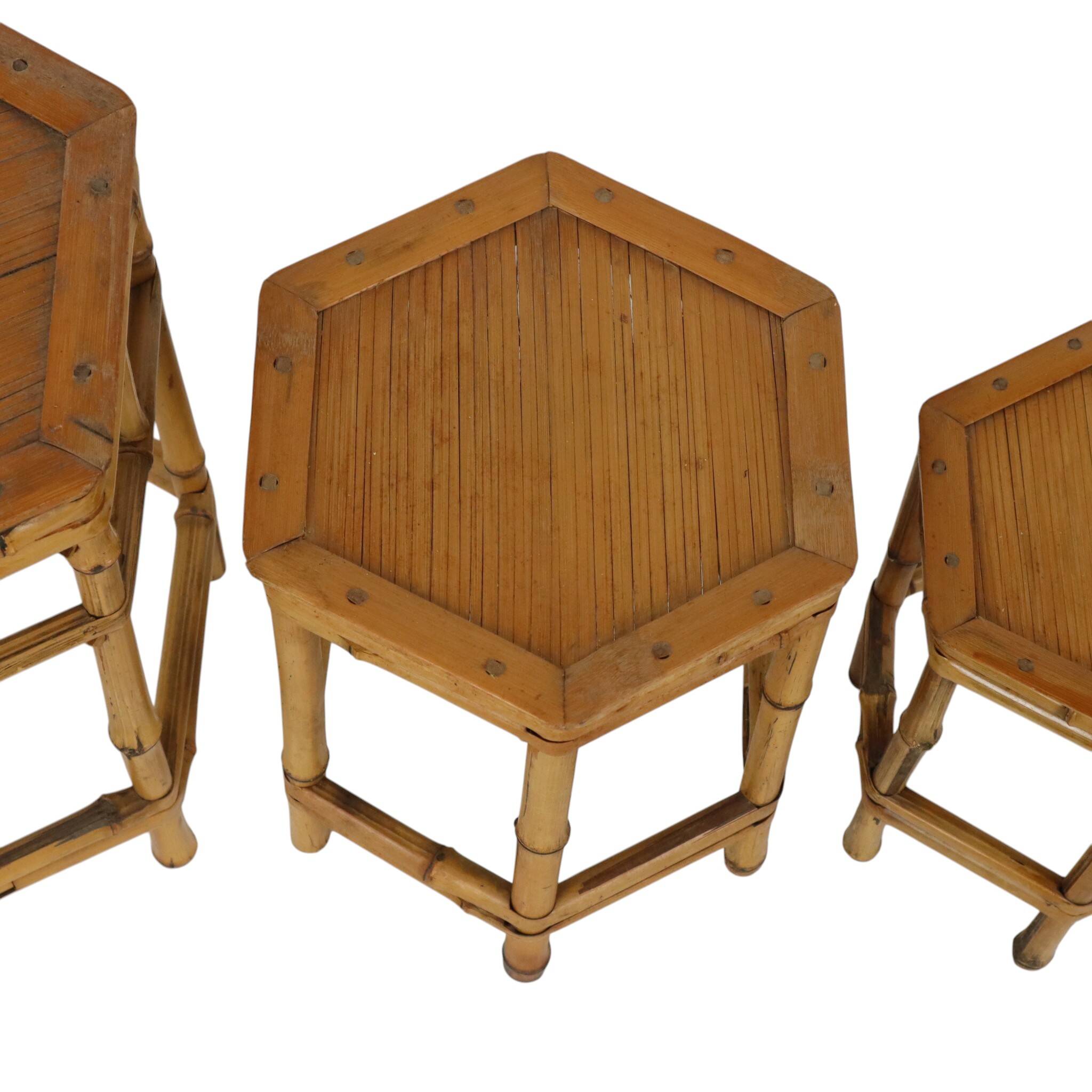 Vintage Set of 3 Bamboo and Rattan Side Tables / Nesting Tables – Boho Styl
