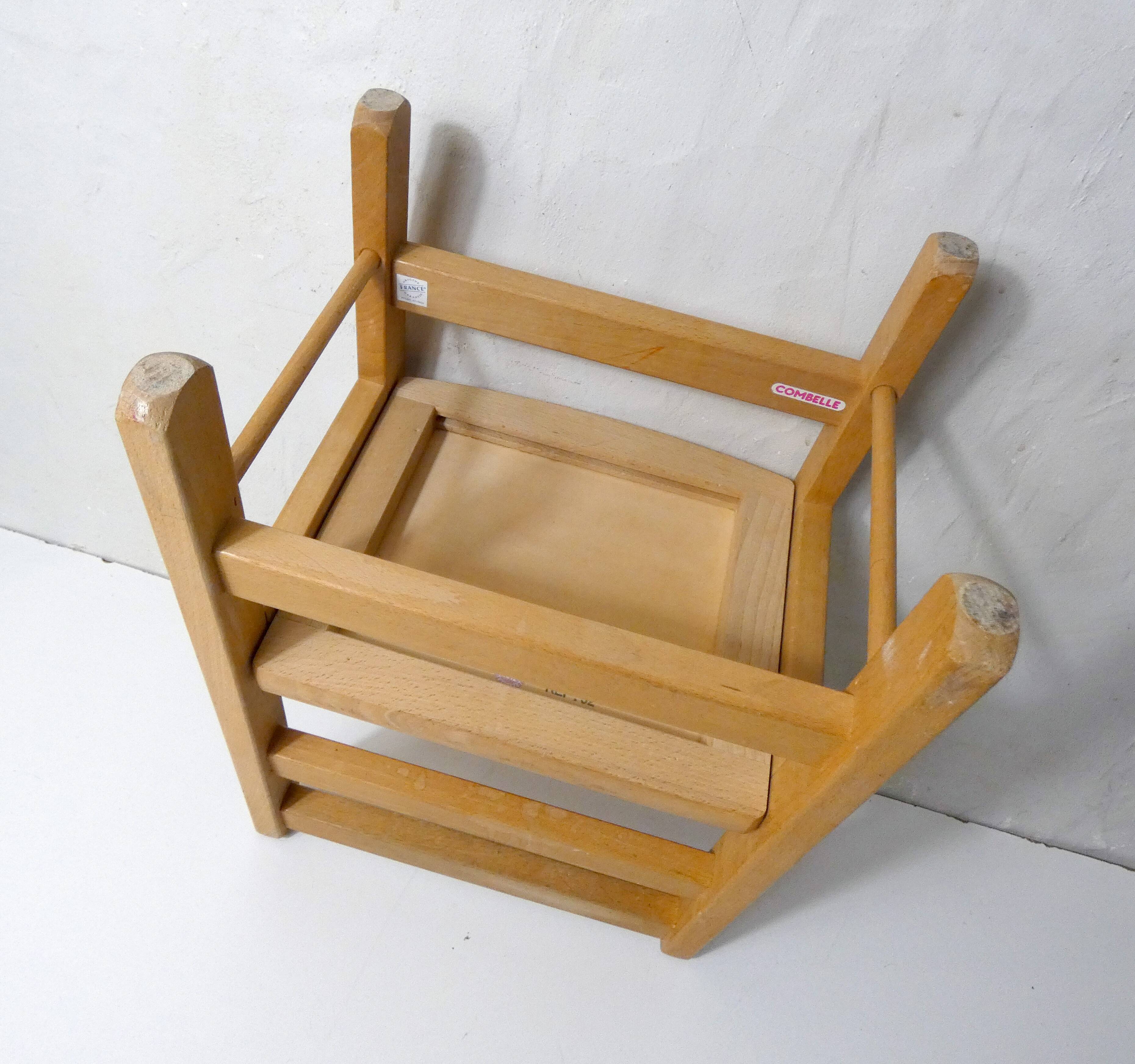 Small vintage combelle wooden chair for children