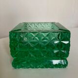 Cendrier pavé de verre taillé diamant vert 1980