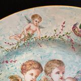 Round earthenware dish - hand decoration signed and marked
