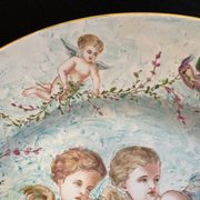 Round earthenware dish - hand decoration signed and marked