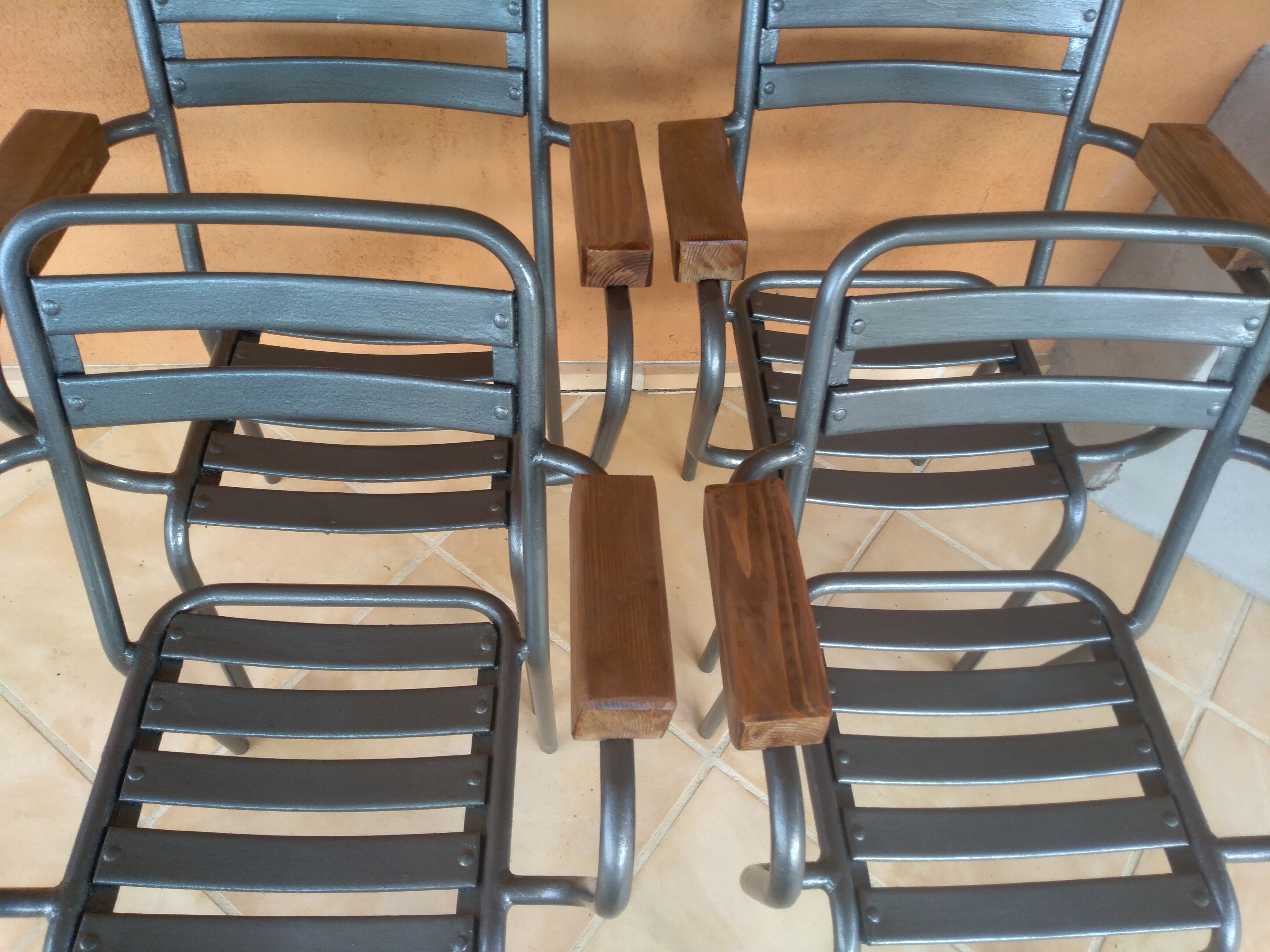 Set table and 4 armchairs bistro garden Tolix Xavier Pauchard 1950s