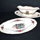 Sarreguemines sauce boat and dish in earthenware with "Obernai" decoration by Henri Loux