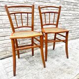 Pretty pair of 1950s bistro chairs with cane seats