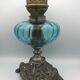 Regulated kerosene lamp foot baroque style blue glass bowl