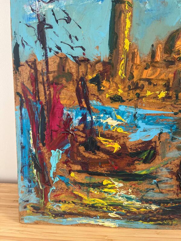 Venise, technique au couteau sur panneau