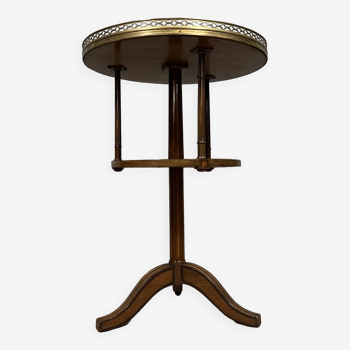 Table guéridon bouillotte style Louis XVI en marqueterie de bois précieux vers 1850