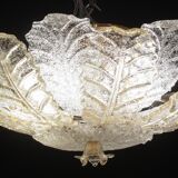 Murano Glass Gold and Transparent Leaves Chandelier or Flush Mount, 1970s