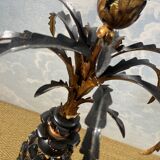 Grande lampe de table ananas en bois sculpté noir et or, France, début du XXe siècle