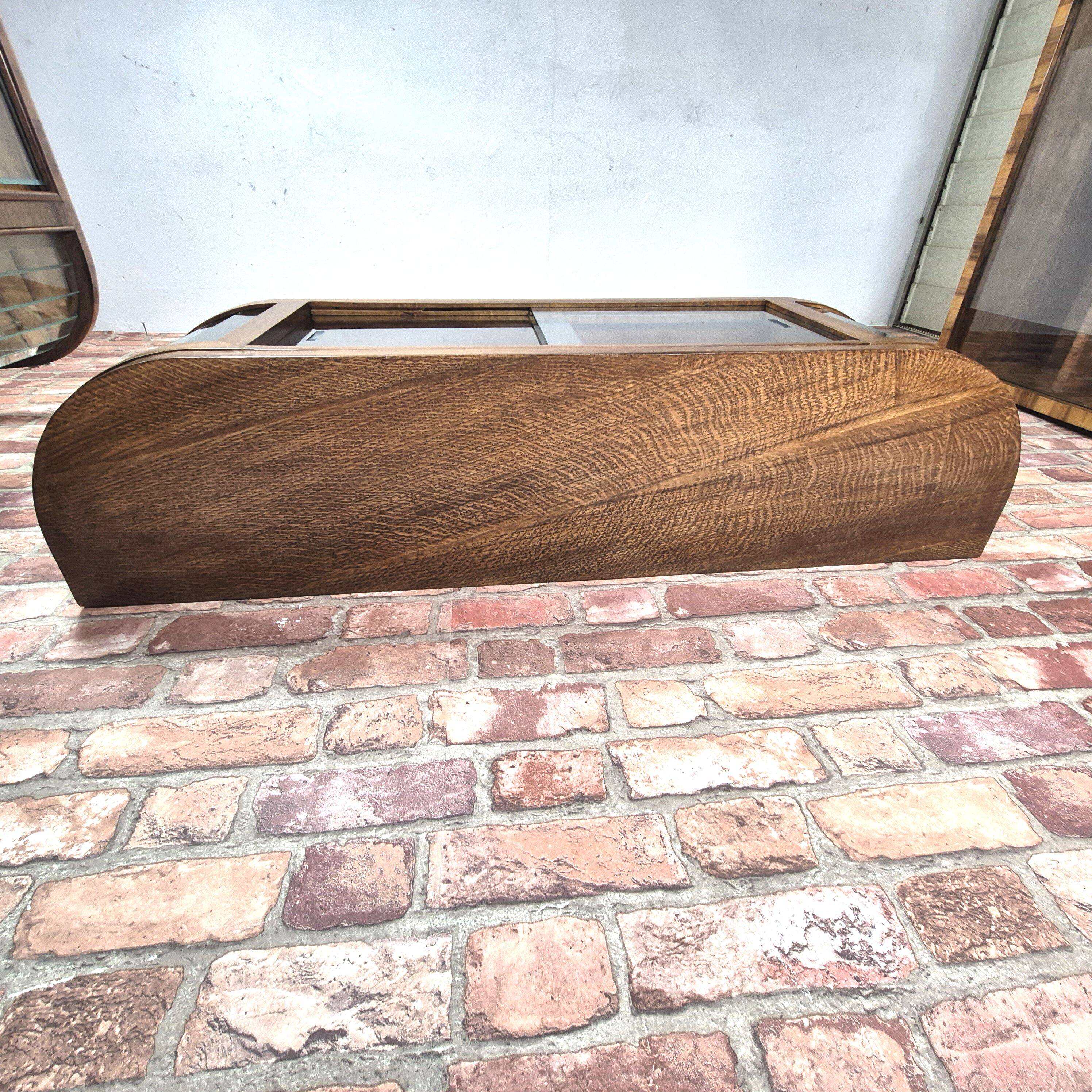 Upcycled Art Deco Oak Wall Display Cabinet with Slatted Glass Corners - 195