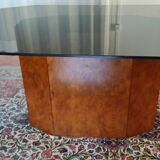 Table smoked glass and walnut bramble 80s