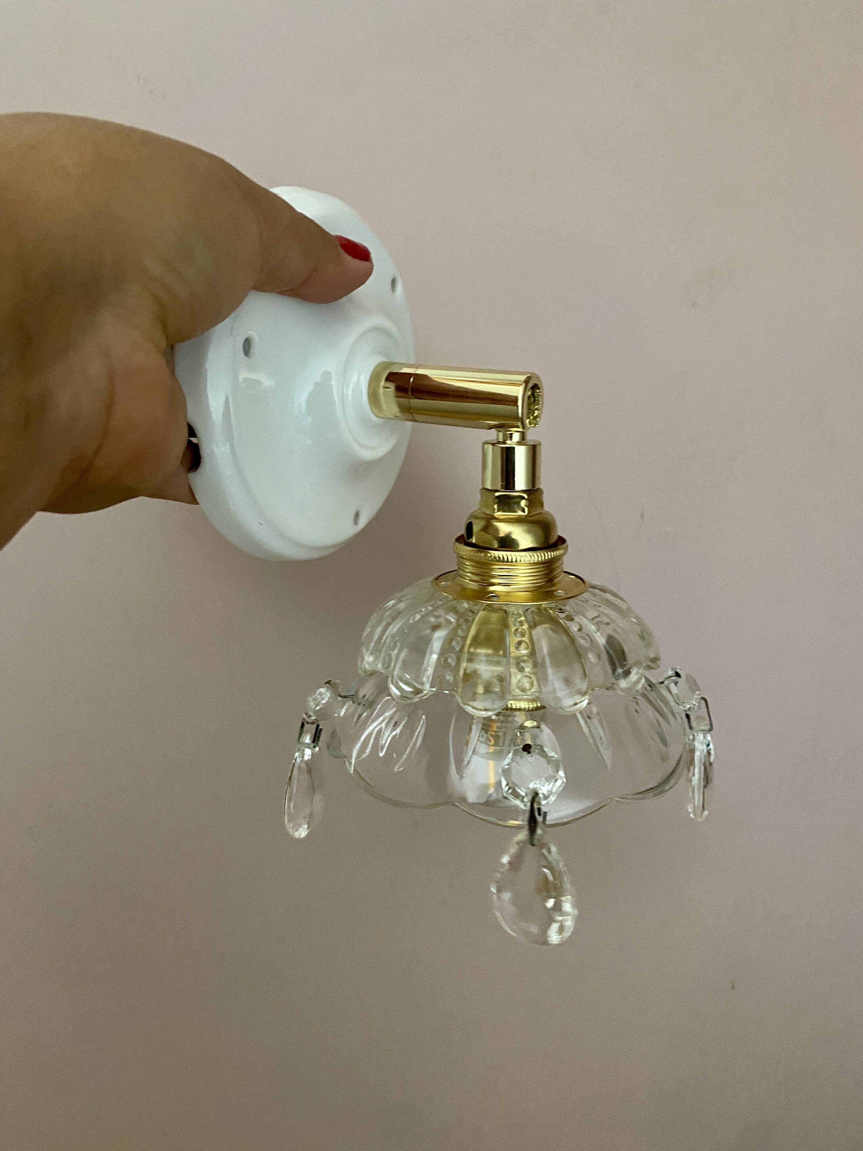 Vintage glass lampshade wall lamp with antique tassels