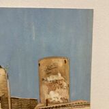 Watercolor landscape with vintage mills