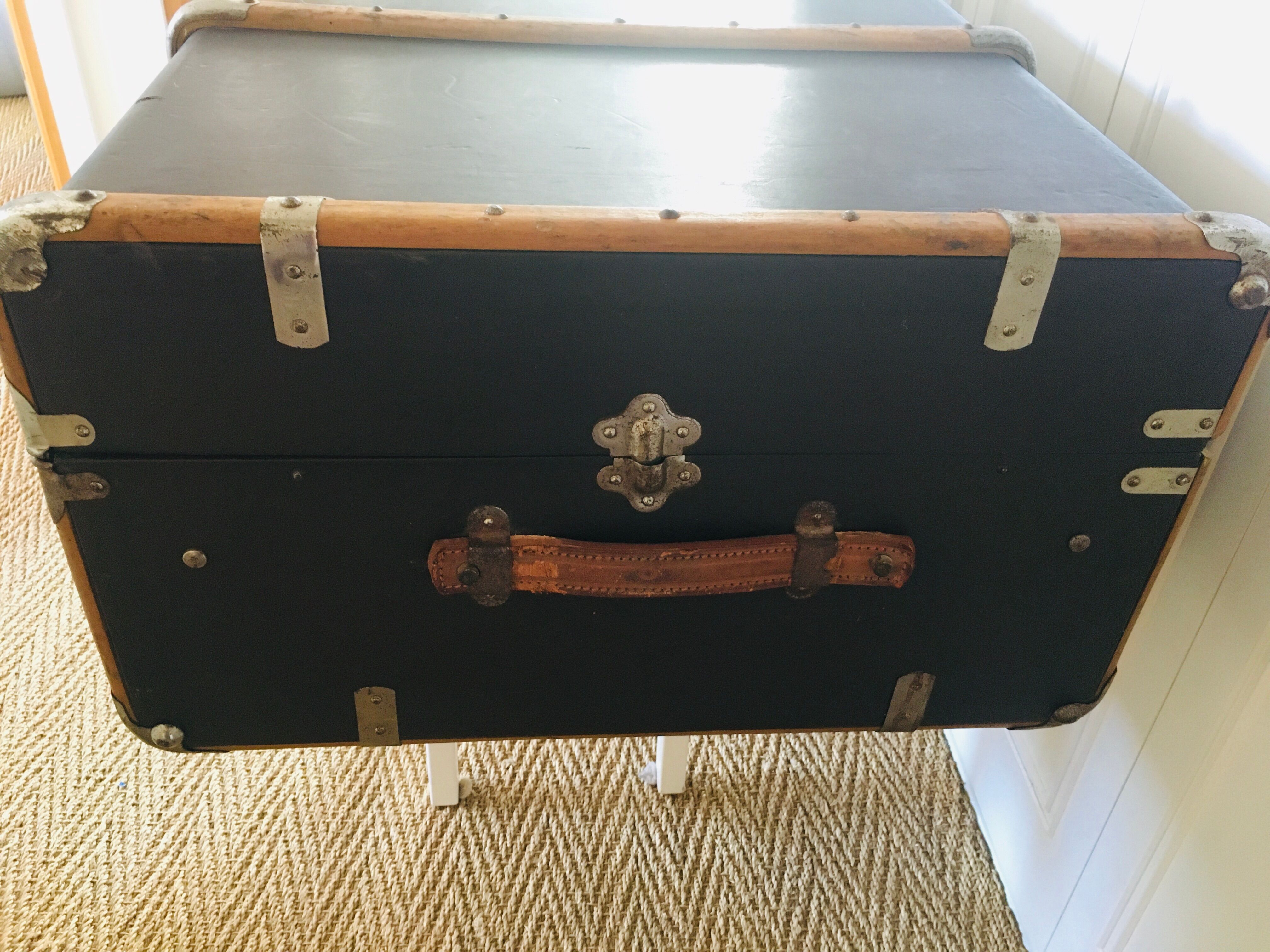 Wooden and leather suitcase