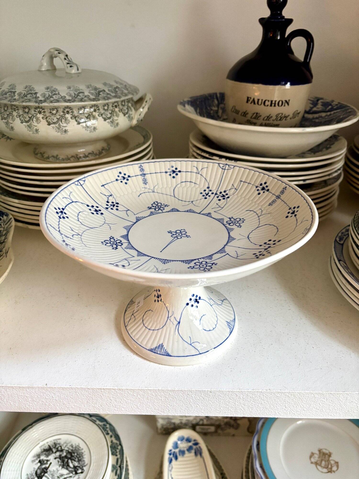 Sarreguemines compotier in white and blue earthenware, "Copenhagen" service - early 20th century
