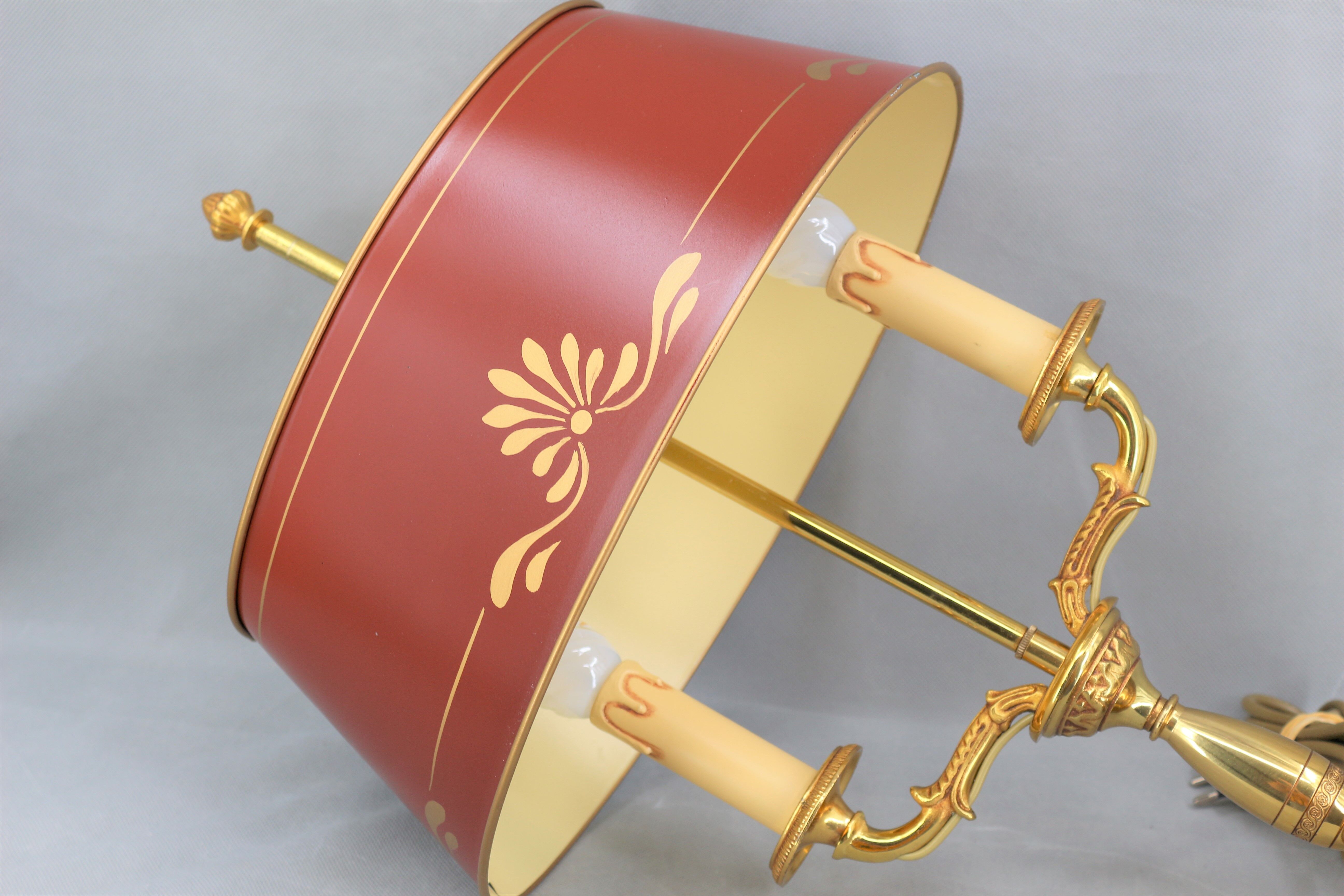 Empire style lamp two lights with oval lacquered lampshade "lucien gau"