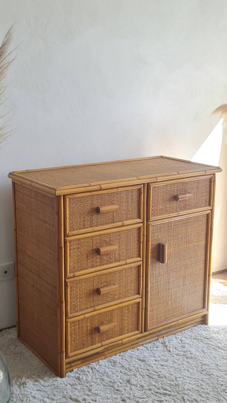 Vintage rattan chest of drawers
