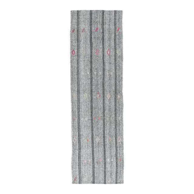 1970s Grey Natural Turkish Hand-Knotted Runner Rug 79x270