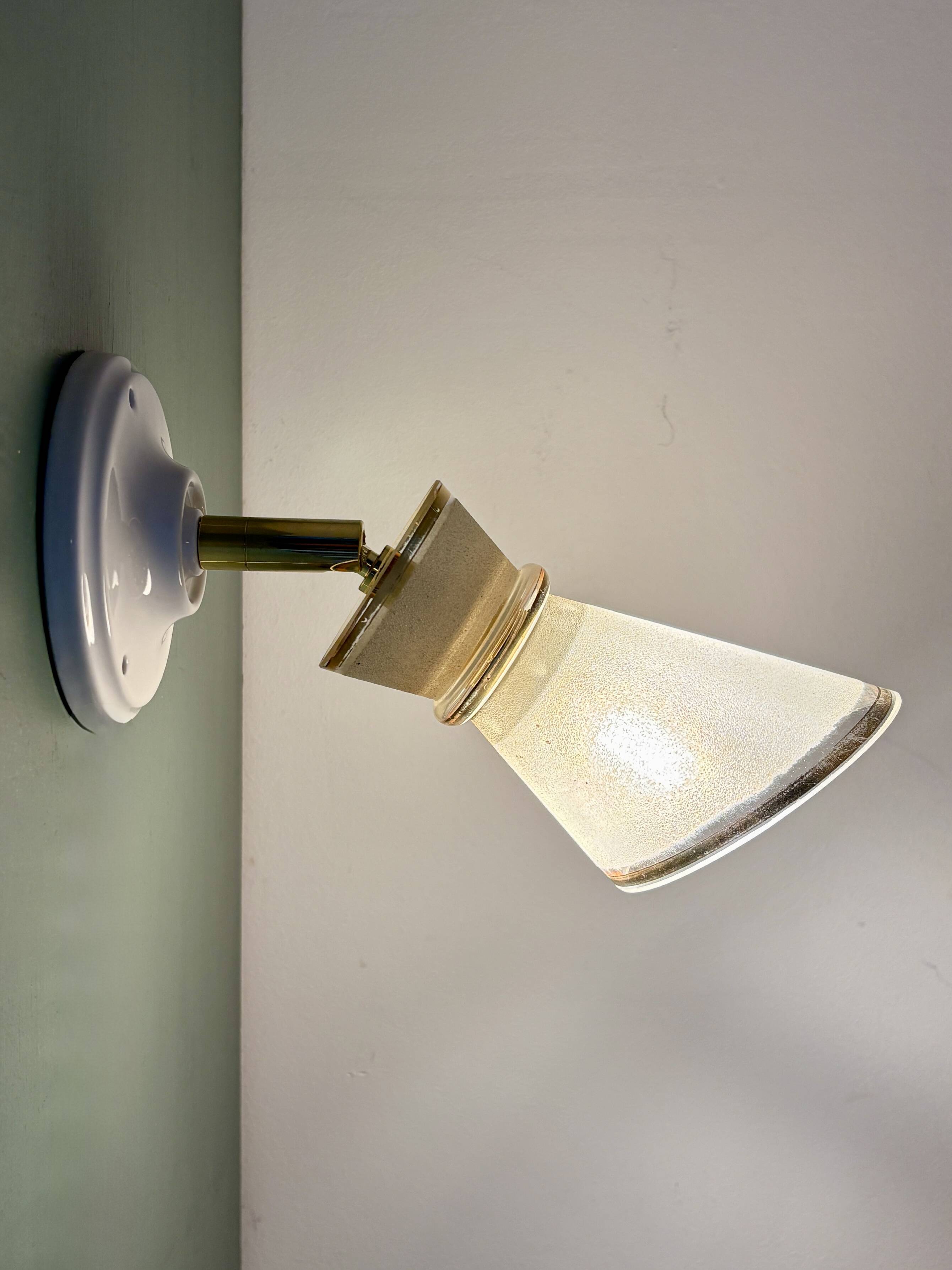 Vintage tulip wall light in white and gold frosted glass