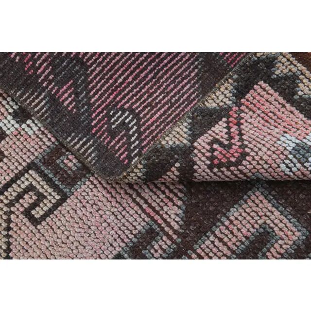 Vintage Turkish Oushak Handmade Wool Pink Brown Runner Rug 87x320