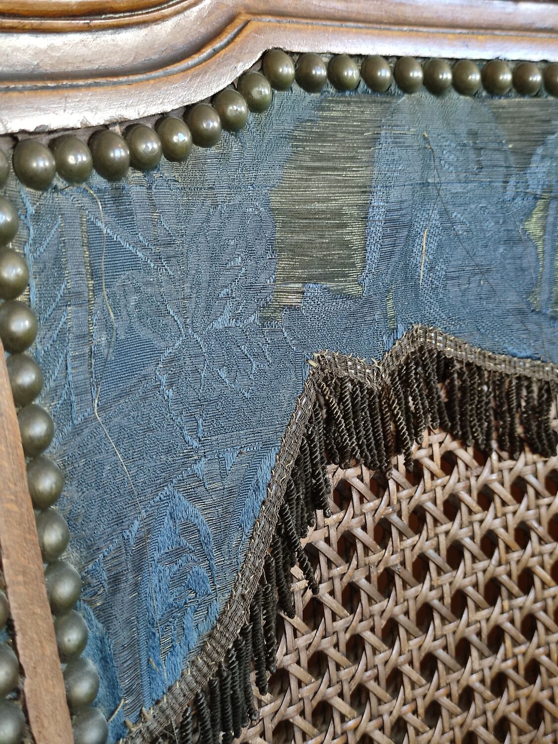 Louis XVI style office armchair in walnut and canning