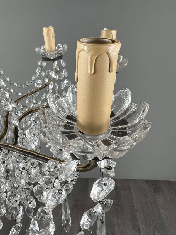 Lustre à pampilles en cristal et bronze, XXe siècle