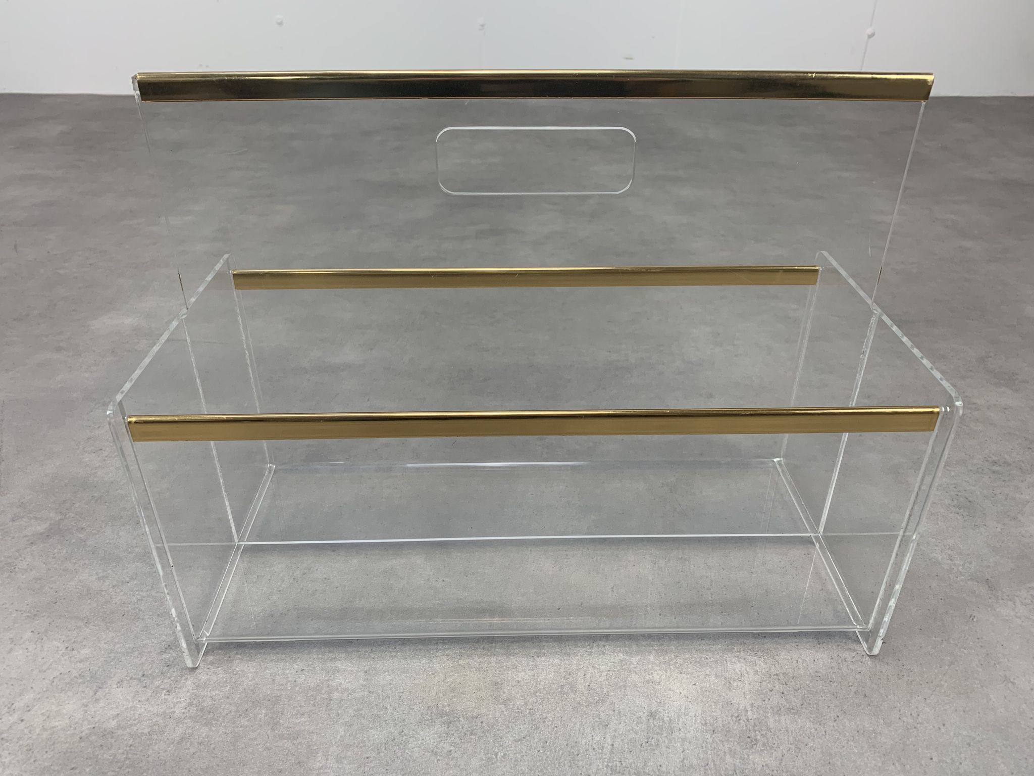 Plexiglas and brass magazine door 70s Hollywood Regency style
