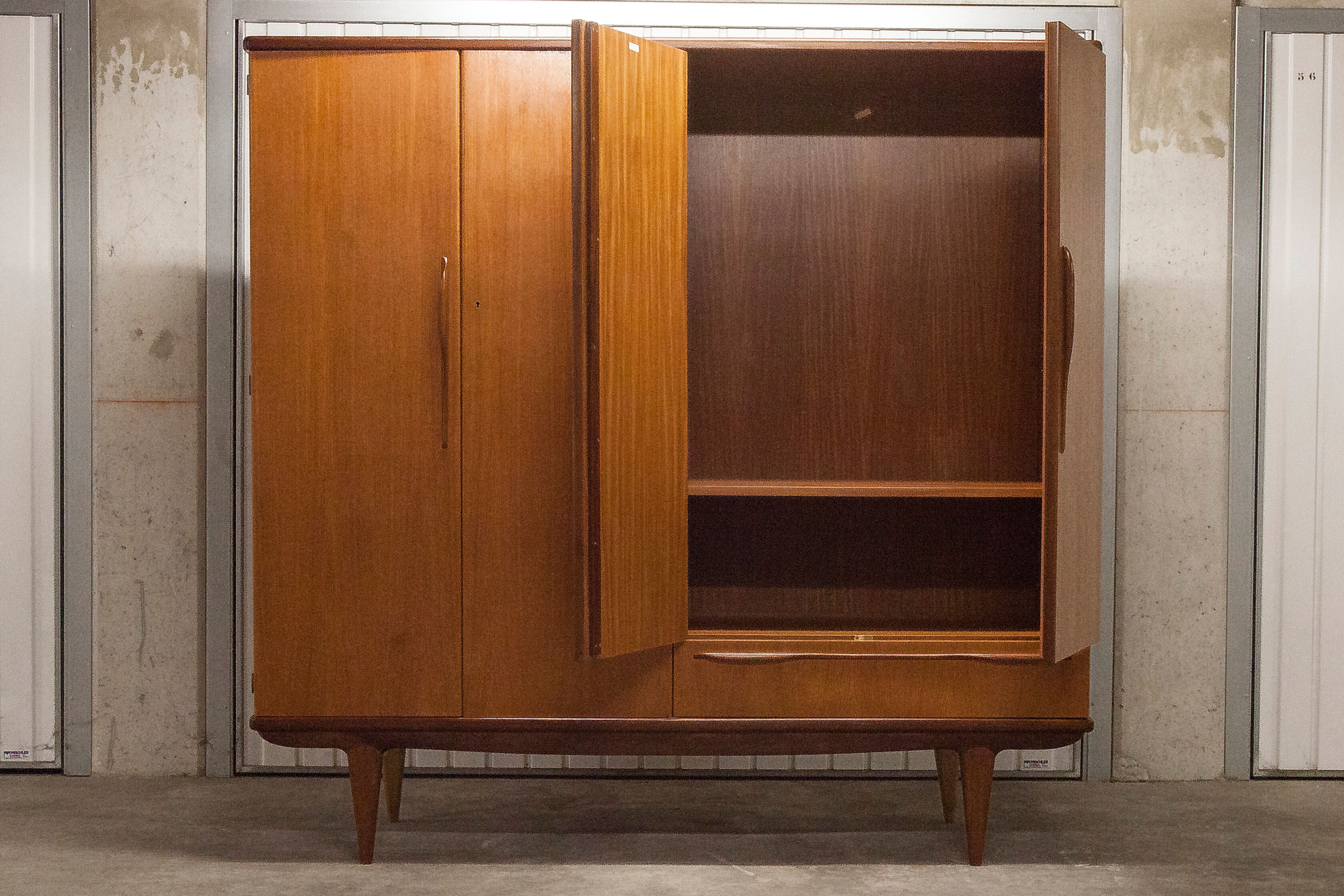 Scandinavian wardrobe 1960 teak 4 doors, 3 drawers, 2keys