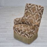 1960s, Danish highback armchair, furniture velour fabric, ash wood.