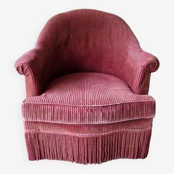 Fauteuil crapaud - En velours côtelé vieux rose - XIXème siècle