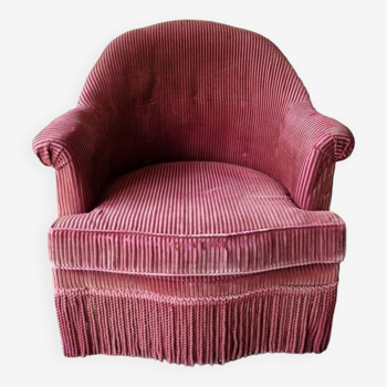 Toad armchair - In old pink corduroy - 19th century