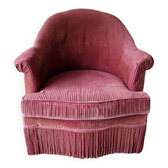 Fauteuil crapaud - En velours côtelé vieux rose - XIXème siècle