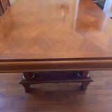 Table + 6 chairs (massive and marquetry 60s)