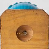 Turquoise glazed ceramic floral table lamp from Manises mid-century, with a new silk shade.