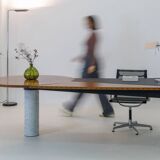 Unique desk Carrara marble & burl wood - Italy, 1980s