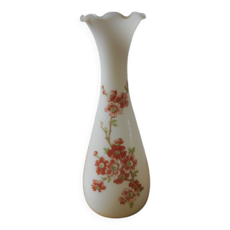 White opaline vase floral pattern