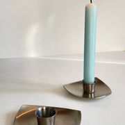 Vintage brushed metal geometric candle holders