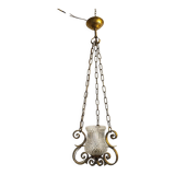 Ceiling lamp wrought iron and glass Spain, 1970s